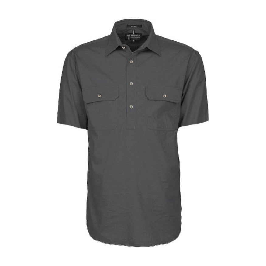 Pilbara Mens Closed Front Short Sleeve Shirt RM200CFS in Charcoal