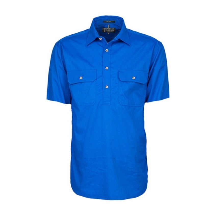 Pilbara Mens Closed Front Short Sleeve Shirt RM200CFS in Cobalt Blue