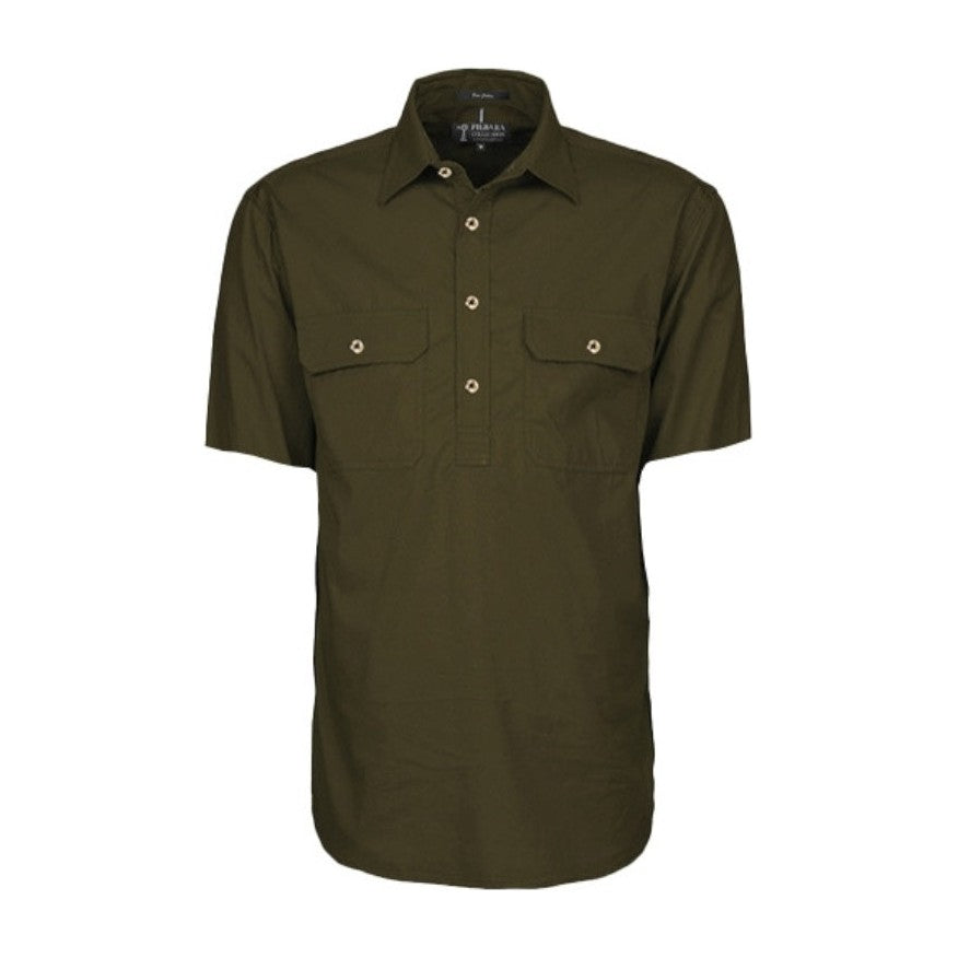 Pilbara Mens Closed Front Short Sleeve Shirt RM200CFS in Olive