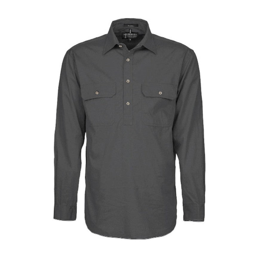 Pilbara Mens Closed Front Long Sleeve Shirt RM200CF in Charcoal