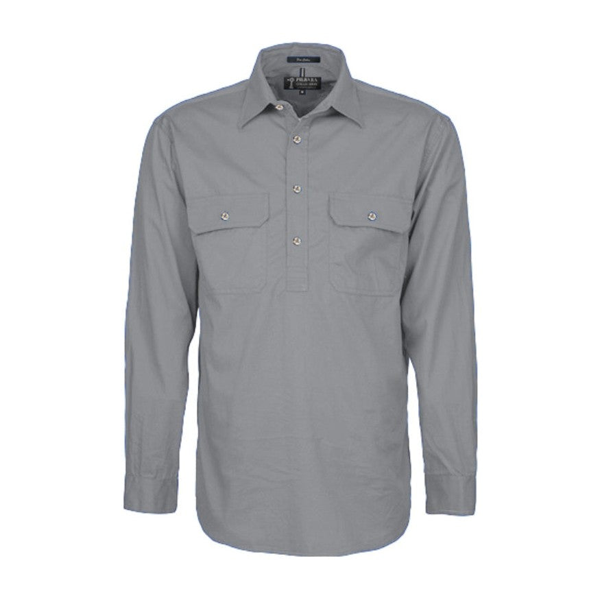 Pilbara Mens Closed Front Long Sleeve Shirt RM200CF in Silver
