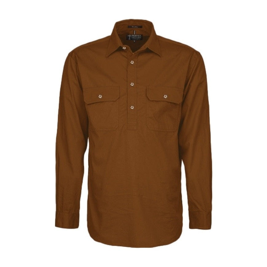 Pilbara Mens Closed Front Long Sleeve Shirt RM200CF in Terracotta