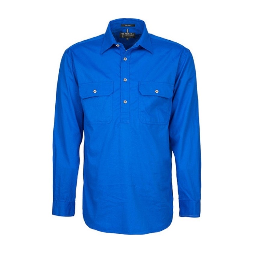 Pilbara Mens Closed Front Long Sleeve Shirt RM200CF in Cobalt Blue