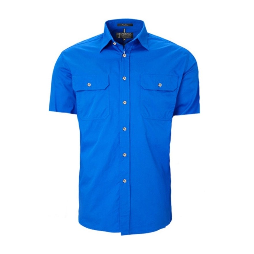 Pilbara Mens Open Front Short Sleeve Shirt RM500BTS in Cobalt Blue