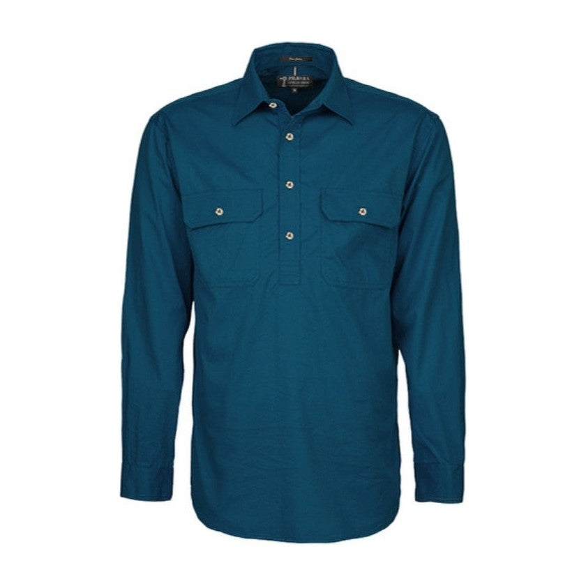 Pilbara Mens Closed Front Long Sleeve Shirt RM200CF in Diesel