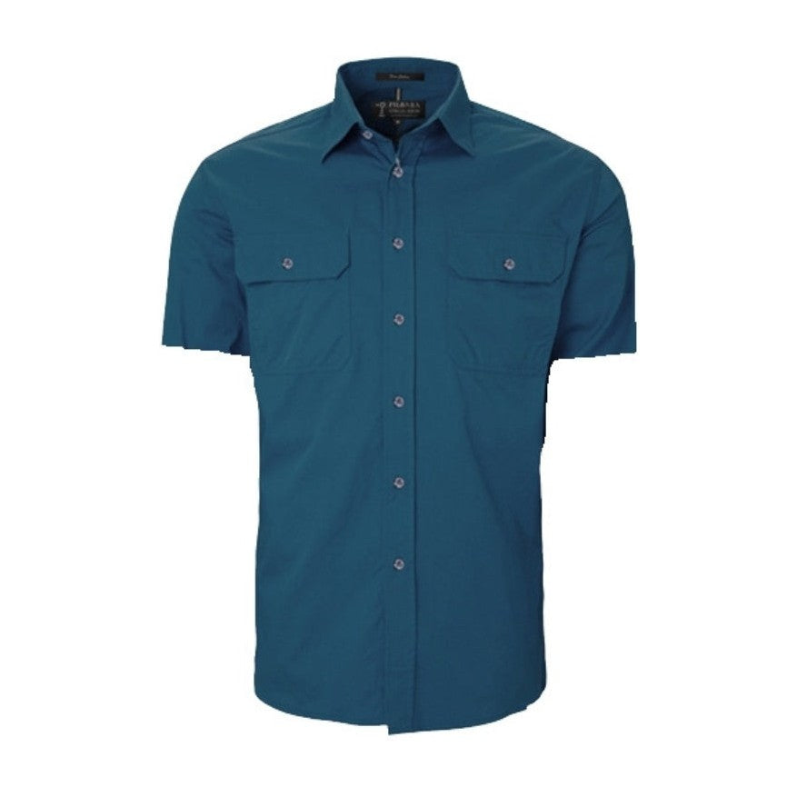 Pilbara Mens Open Front Short Sleeve Shirt RM500BTS in Diesel