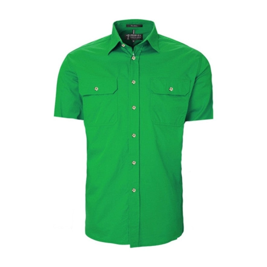 Pilbara Mens Open Front Short Sleeve Shirt RM500BTS in Emerald