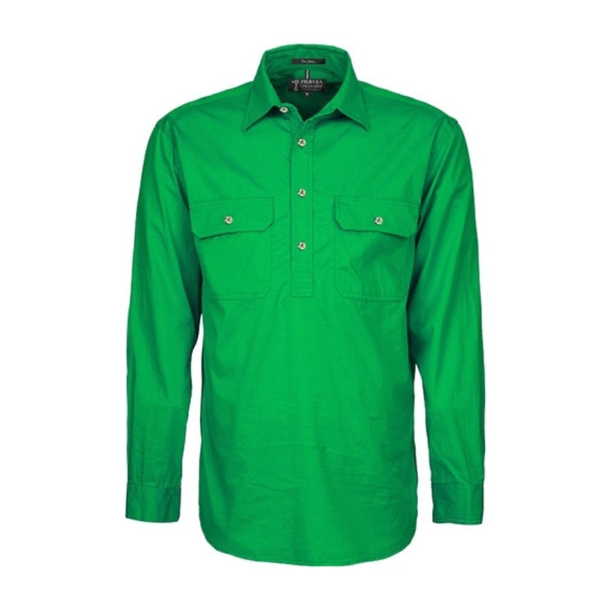 Pilbara Mens Heavy Weight Closed Front Long Sleeve Shirt RM800CF in Emerald