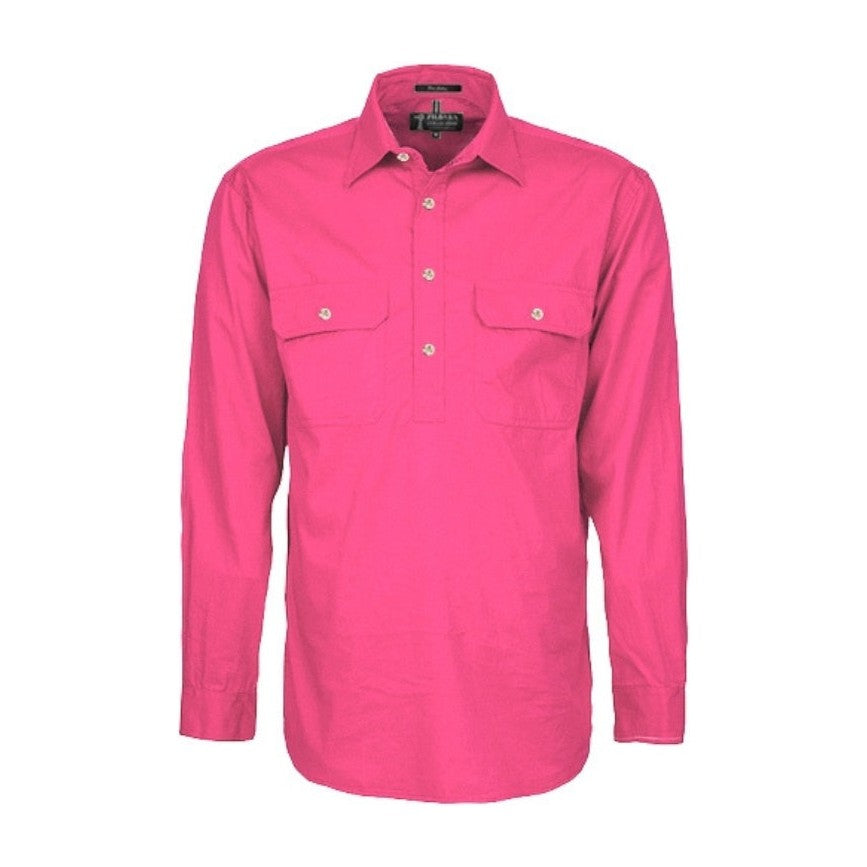 Pilbara Mens Closed Front Long Sleeve Shirt RM200CF in Hot PInk