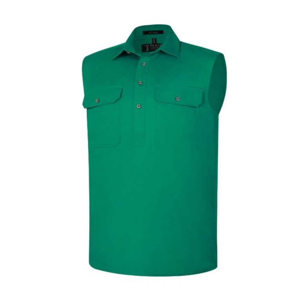 Pilbara Mens Closed Front Sleeveless Shirt RM700CF in Kelly Green