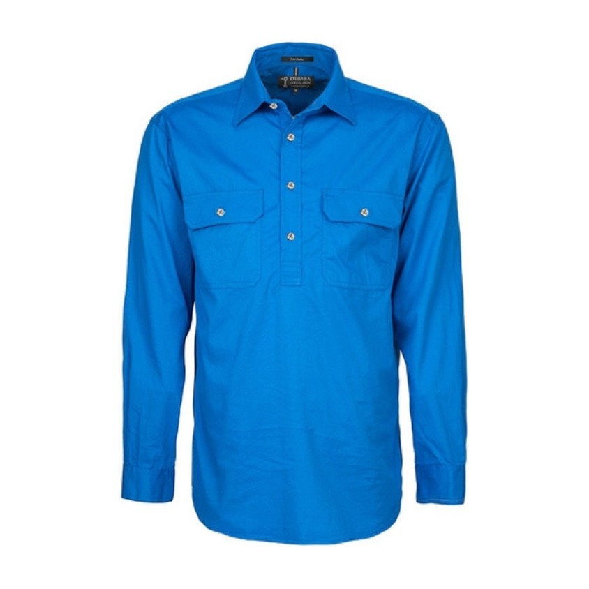 Pilbara Mens Closed Front Long Sleeve Shirt RM200CF in Light Blue
