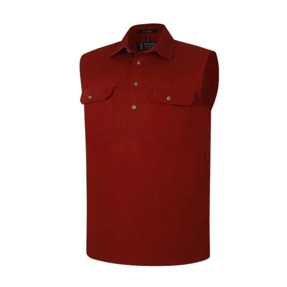 Pilbara Mens Closed Front Sleeveless Shirt RM700CF in Ochre