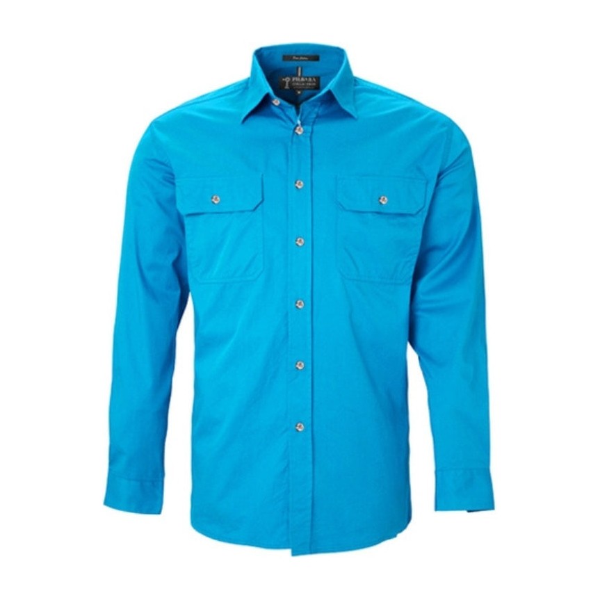 Pilbara Mens Open Front Long Sleeve Shirt RM500BT in Azure