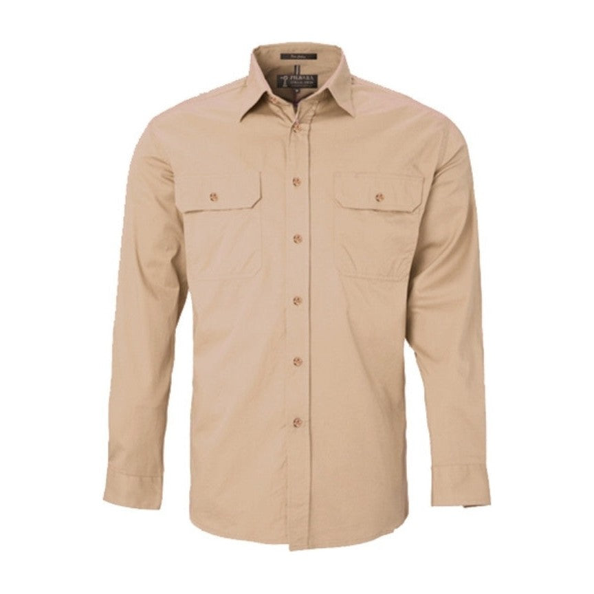 Pilbara Mens Open Front Long Sleeve Shirt RM500BT in Clay