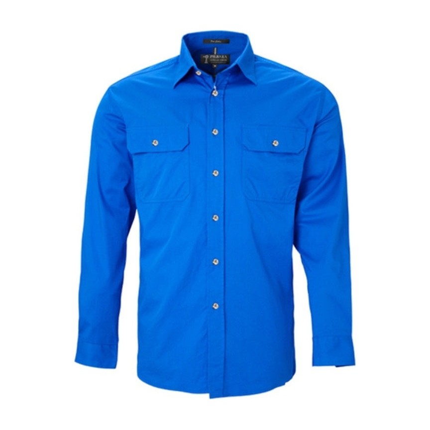 Pilbara Mens Open Front Long Sleeve Shirt RM500BT in Cobalt Blue