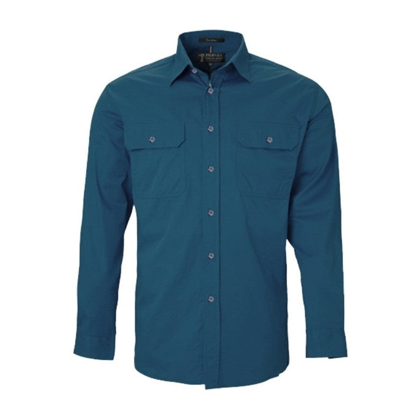 Pilbara Mens Open Front Long Sleeve Shirt RM500BT in Diesel