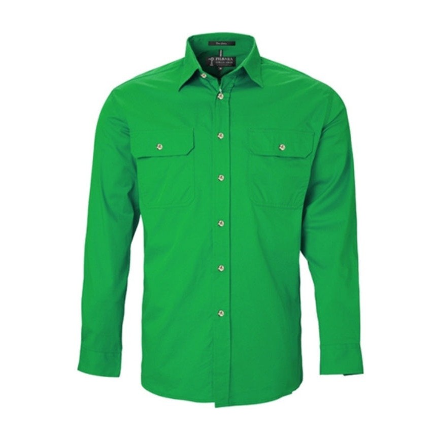 Pilbara Mens Open Front Long Sleeve Shirt RM500BT in Emerald