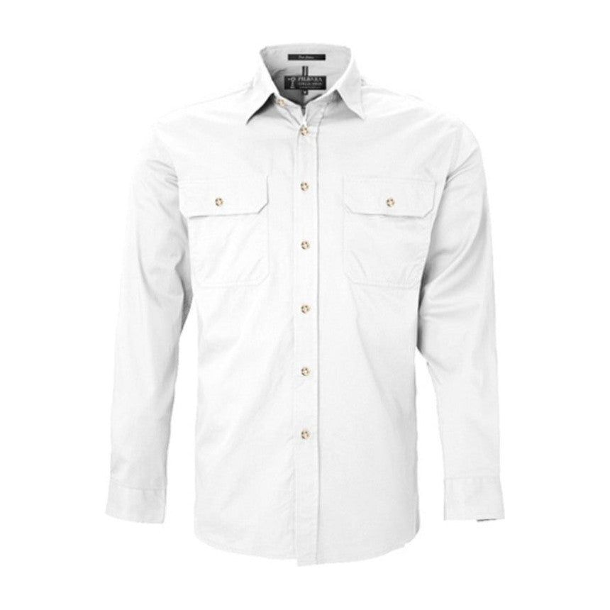 Pilbara Mens Open Front Long Sleeve Shirt RM500BT in White