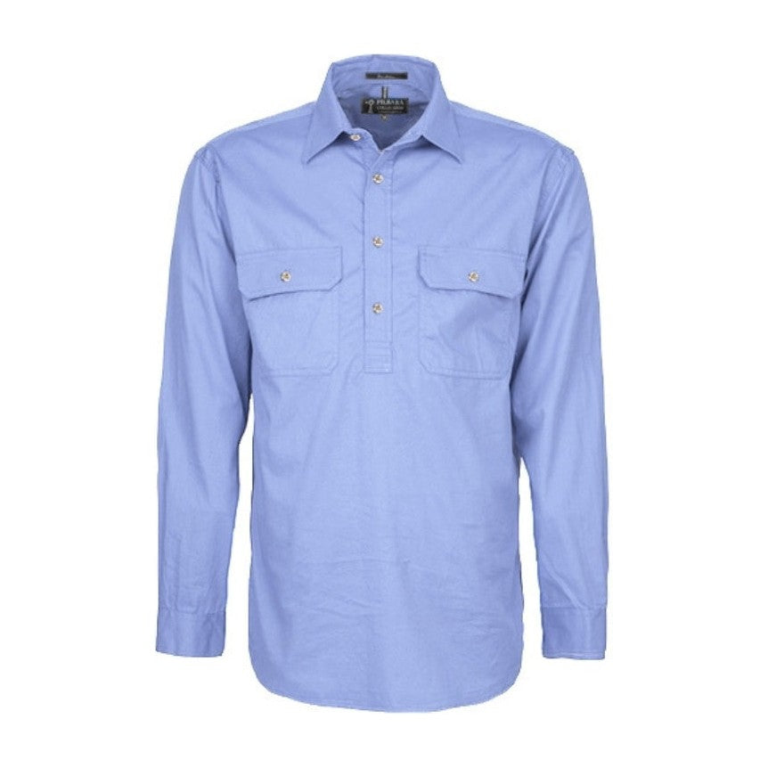 Pilbara Mens Closed Front Long Sleeve Shirt RM200CF in Pale Blue
