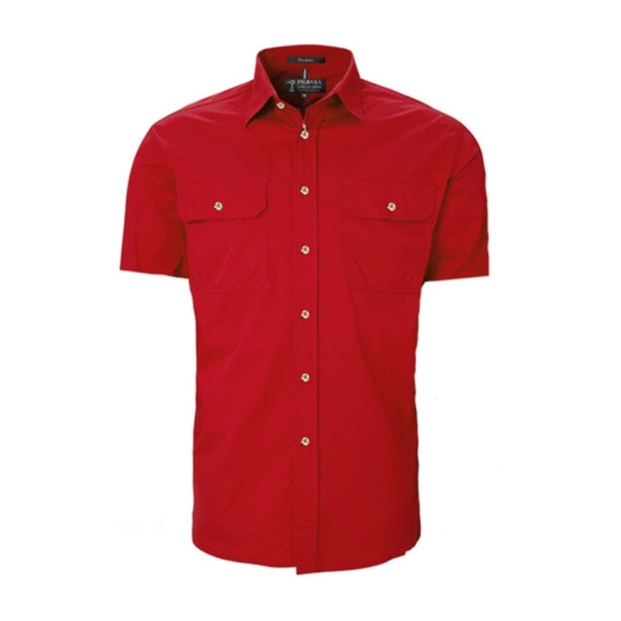 Pilbara Mens Open Front Short Sleeve Shirt RM500BTS in Red