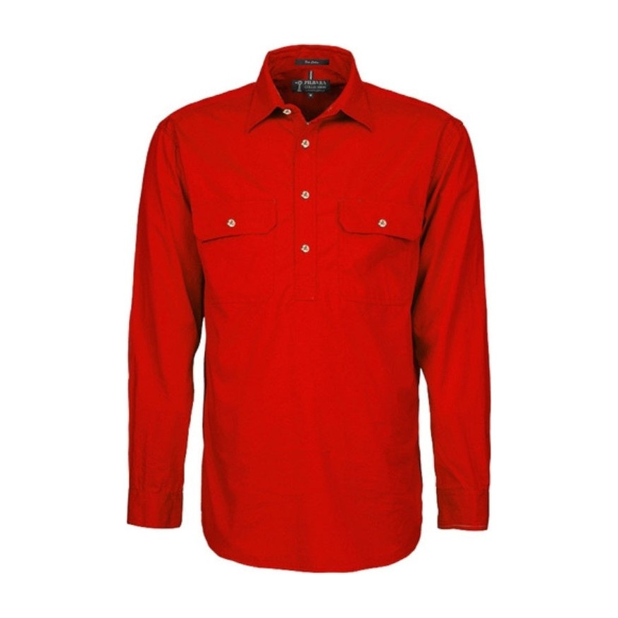 Pilbara Mens Heavy Weight Closed Front Long Sleeve Shirt RM800CF in Red