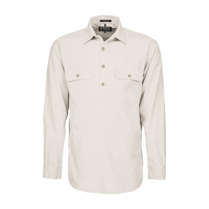 Pilbara Mens Closed Front Long Sleeve Shirt RM200CF in Stone