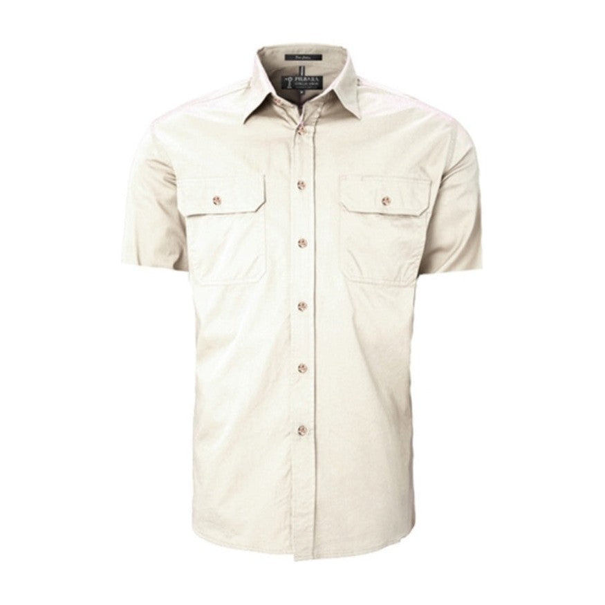 Pilbara Mens Open Front Short Sleeve Shirt RM500BTS in Stone