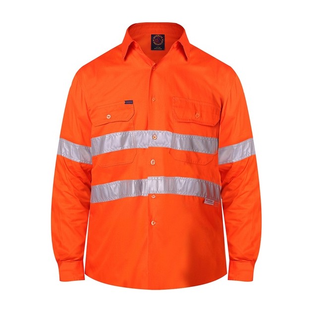 Ritemate Open Front Long Sleeve Shirt 50MM Reflective Tape RM1040R in Orange