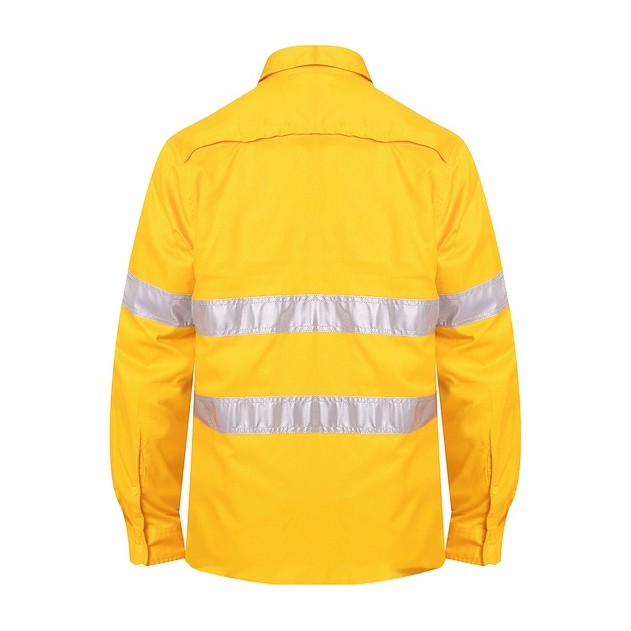 Ritemate Open Front Long Sleeve Shirt 50MM Reflective Tape RM1040R in Yellow, back view
