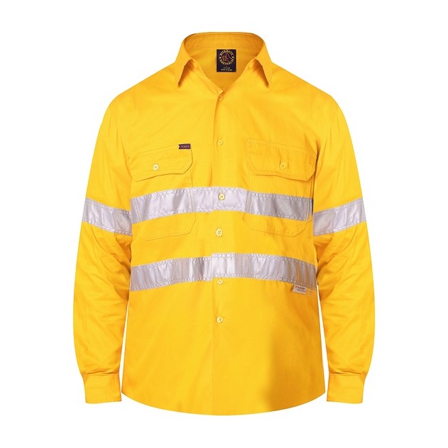 Ritemate Open Front Long Sleeve Shirt 50MM Reflective Tape RM1040R in Yellow