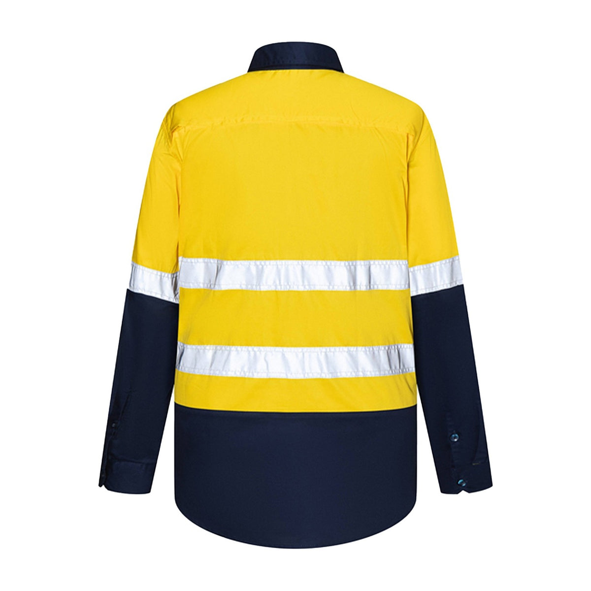 Ritemate Vented Closed Front Light Weight Long Sleeve Shirt 50MM Reflective Tape RM107VCFR in Yellow/Navy, back view