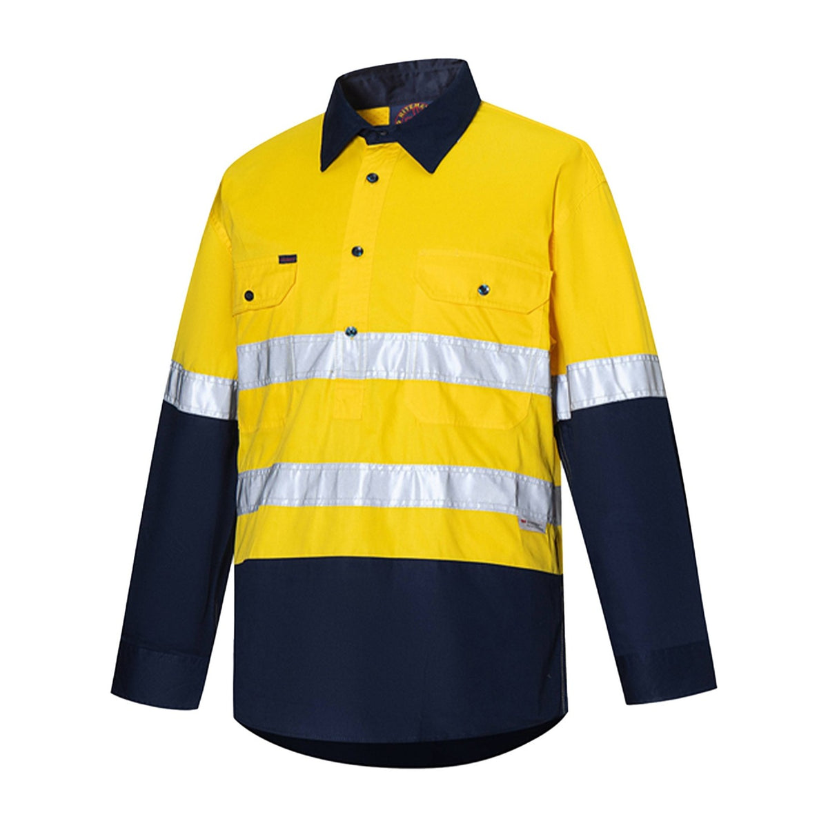Ritemate Vented Closed Front Light Weight Long Sleeve Shirt 50MM Reflective Tape RM107VCFR in Yellow/Navy
