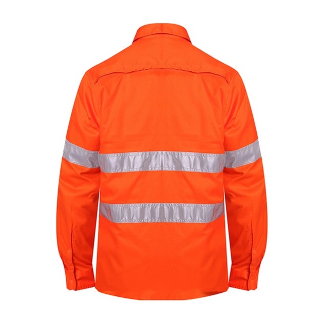 Ritemate Vented Closed Front Light Weight Shirt 50MM Reflective Tape RM108VCFR in Orange, back view