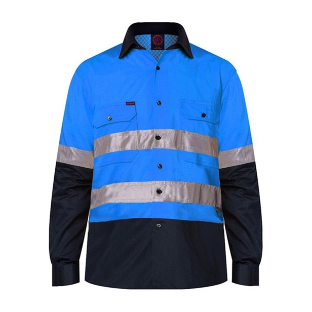 Ritemate Vented Open Front Light Weight Long Sleeve Shirt 50MM Reflective Tape RM107V2R in Blue/Navy