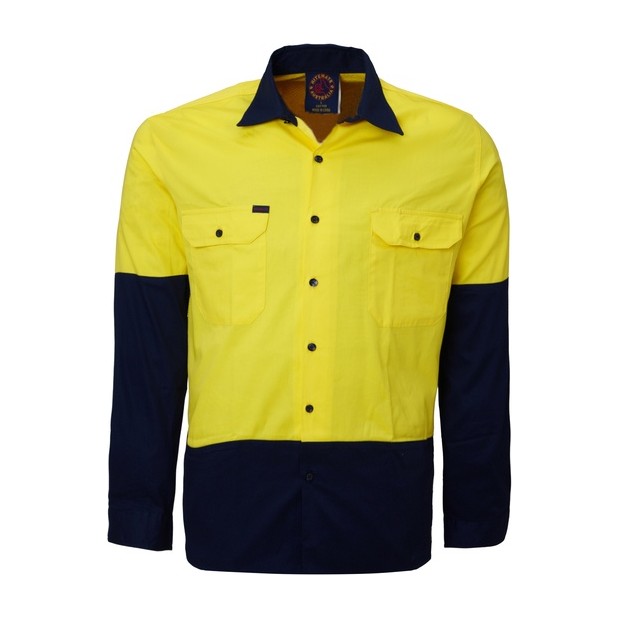 Ritemate Vented Open Front Light Weight Long Sleeve Shirt RM107V2 in Yellow/Navy