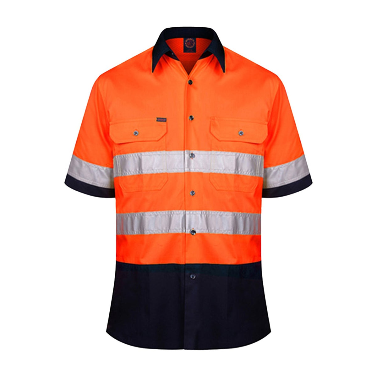 Ritemate Vented Open Front Light Weight Short Sleeve Shirt 50MM Reflective Tape RM107V2RS in Orange/Navy