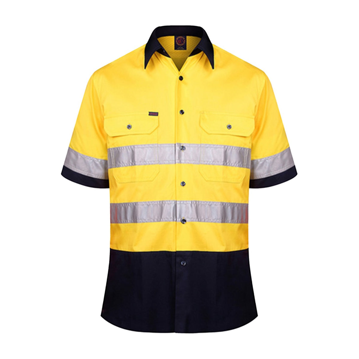 Ritemate Vented Open Front Light Weight Short Sleeve Shirt 50MM Reflective Tape RM107V2RS in Yellow/Navy