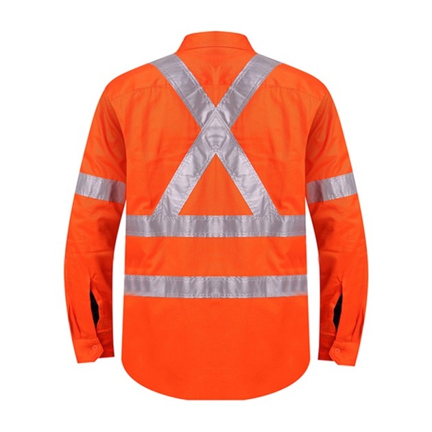 Ritemate Vented Open Front Long Sleeve Shirt 50MM Tape "X" Design RM109VXR in Orange, back view