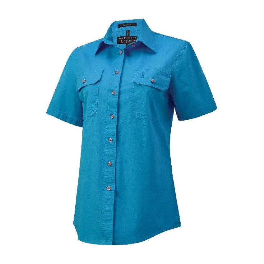 Pilbara Womens Open Front Short Sleeve Shirt RM600BTS in Azure