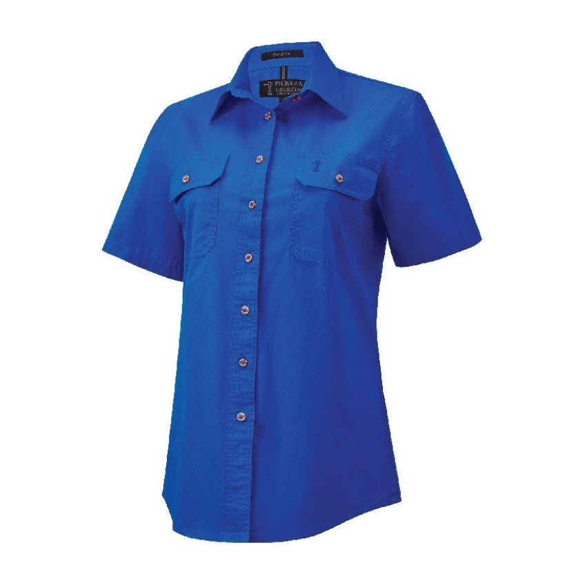 Pilbara Womens Open Front Short Sleeve Shirt RM600BTS in Cobalt Blue