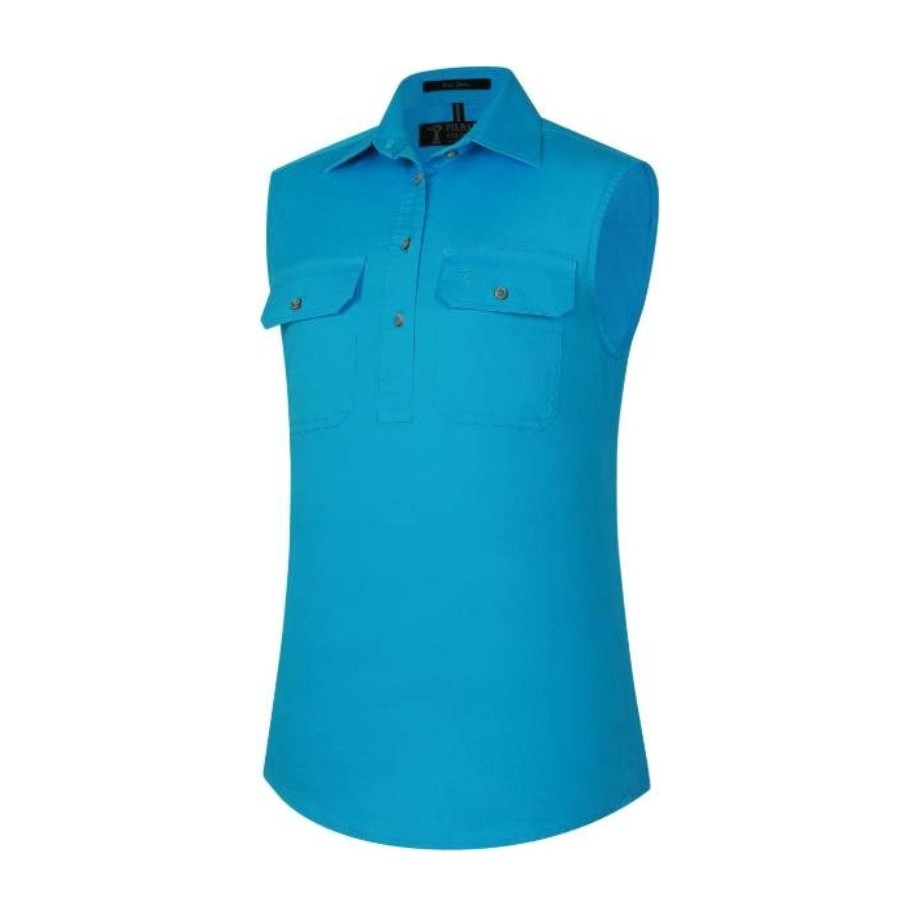 Pilbara Womens Closed Front Sleeveless Shirt RM900CF in Cornflower