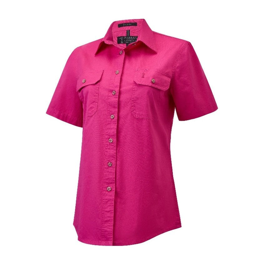 Pilbara Womens Open Front Short Sleeve Shirt RM600BTS in Hot Pink