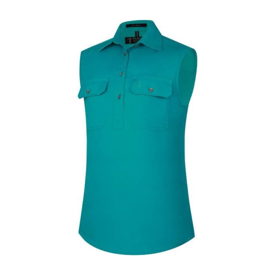 Pilbara Womens Closed Front Sleeveless Shirt RM900CF in Jade