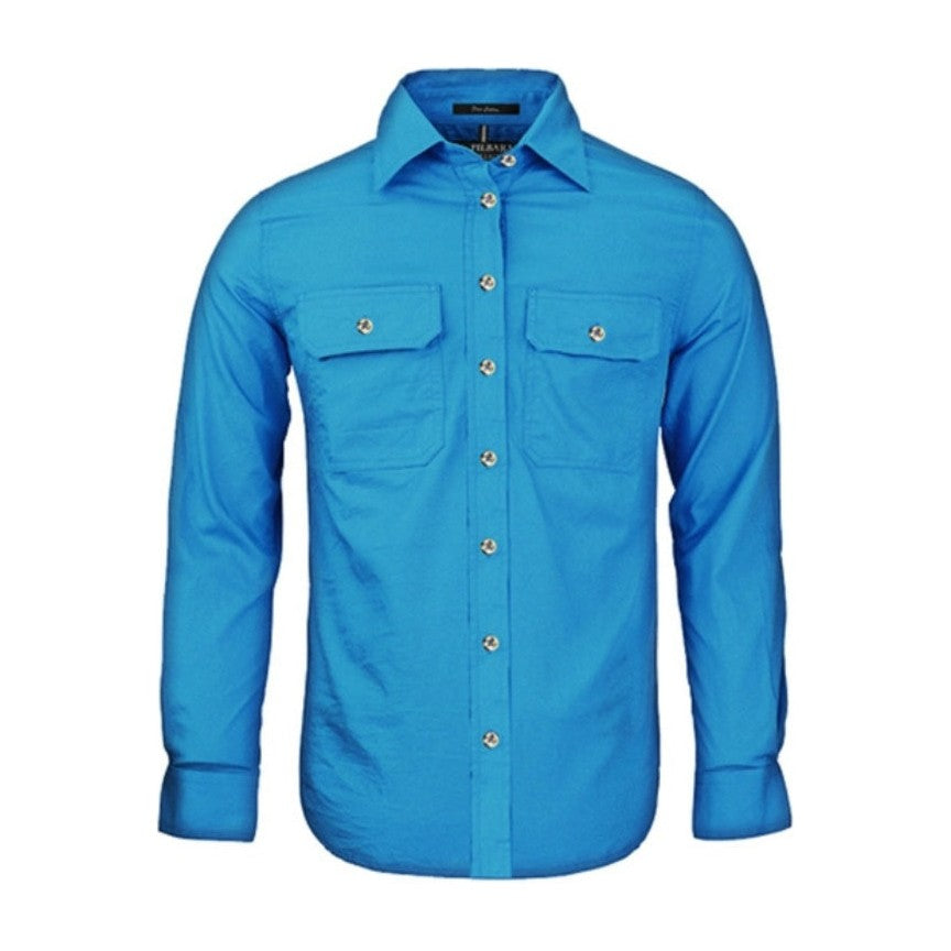 Pilbara Womens Open Front Long Sleeve Shirt RM600BT in Azure