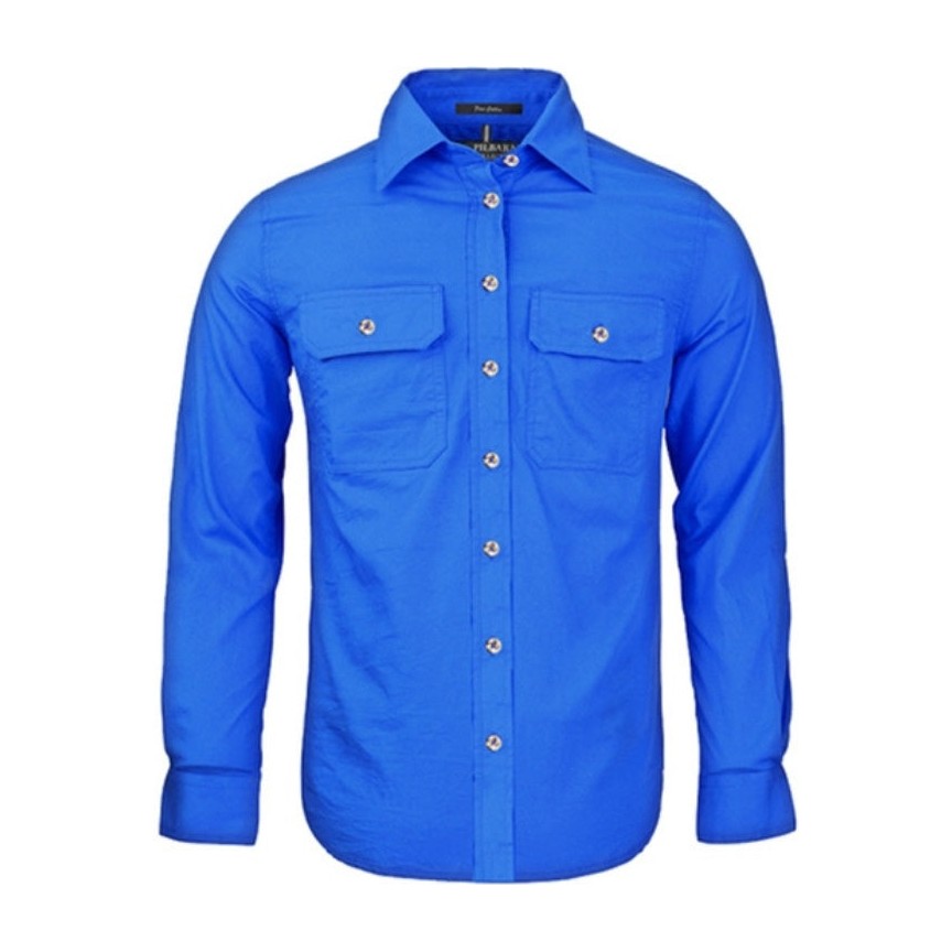 Pilbara Womens Open Front Long Sleeve Shirt RM600BT in Cobalt Blue