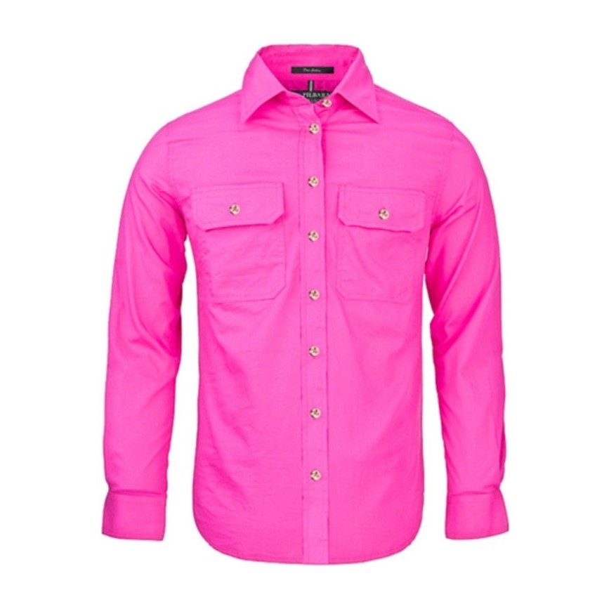 Pilbara Womens Open Front Long Sleeve Shirt RM600BT in Fuschia