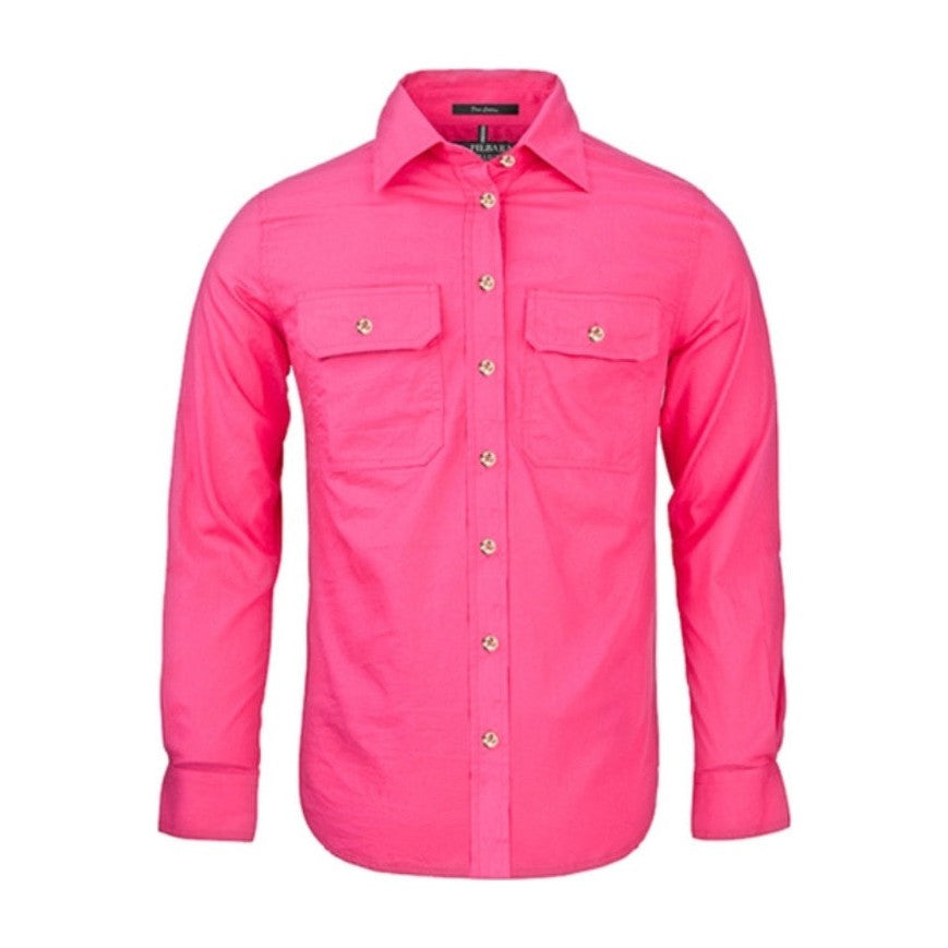 Pilbara Womens Open Front Long Sleeve Shirt RM600BT in Hot Pink