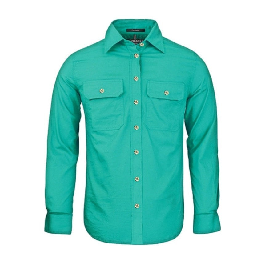 Pilbara Womens Open Front Long Sleeve Shirt RM600BT in Jade
