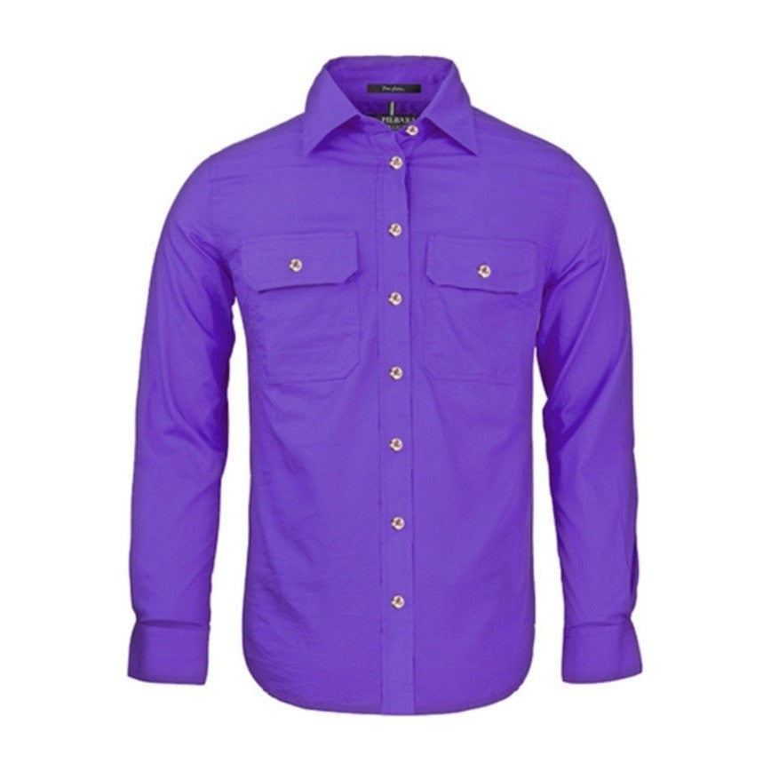 Pilbara Womens Open Front Long Sleeve Shirt RM600BT in Purple
