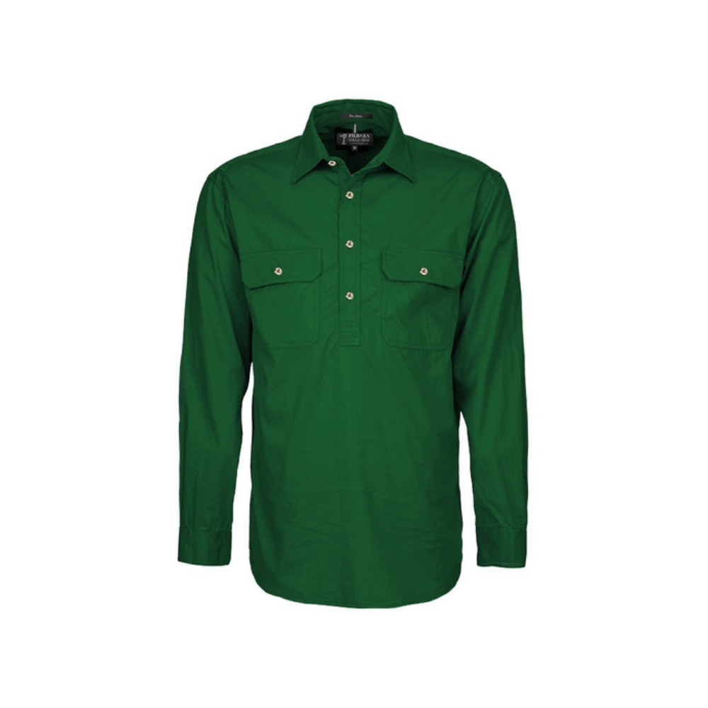 Ritemate Mens Pilbara Closed Front LS Shirt RM200CF - Green